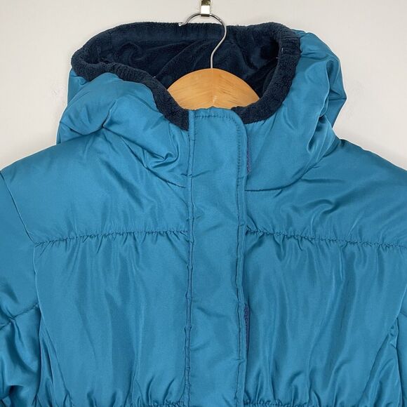 Lands End Fleece Lined Puffer Coat Hooded Jacket Full Zip Blue  Girl's Large 14 - Picture 3 of 8